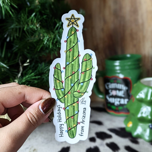 Happy Holidays From AZ Saguaro Cactus Vinyl Sticker