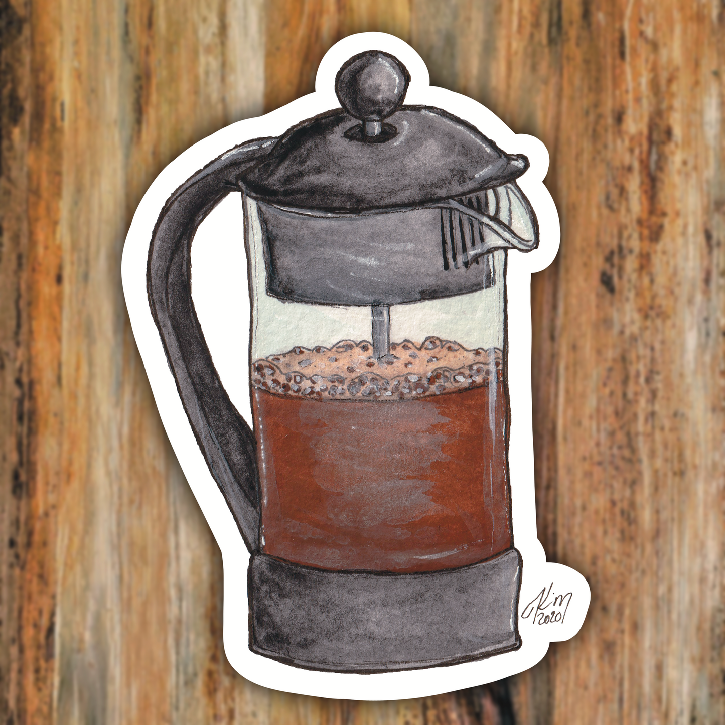 Gouache Coffee Series: French Press Vinyl Sticker