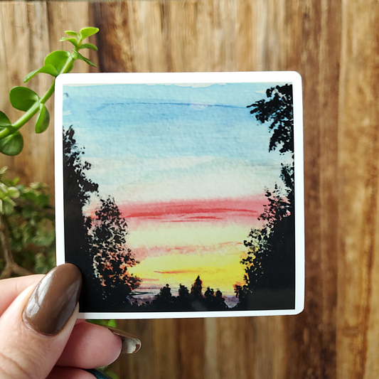Sunset Silhouette Nature Square Vinyl Sticker